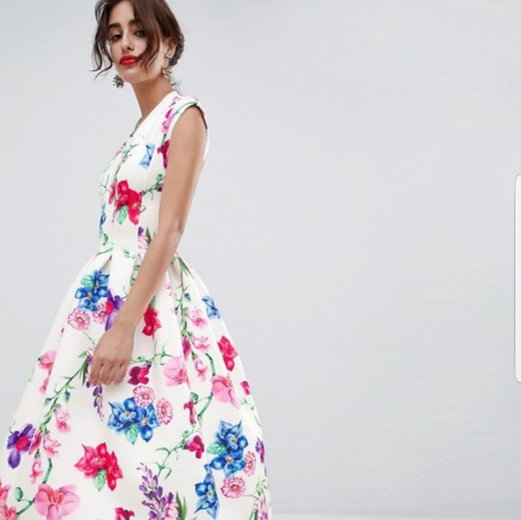 asos design deep plunge tiered midi prom dress